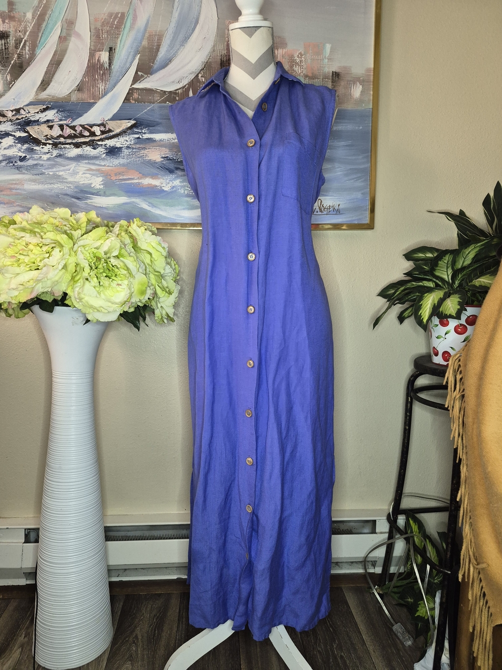 Sara Campbell Sleeveless Button-Front Maxi Dress in Periwinkle Blue